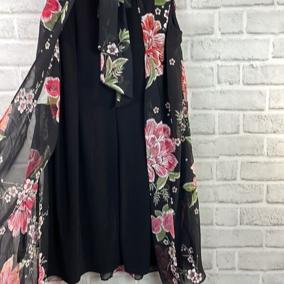 Robbie Bee Sleeveless Floral Dress Tie Back Mock Neck Overlay Size 14 - Picture 5 of 7